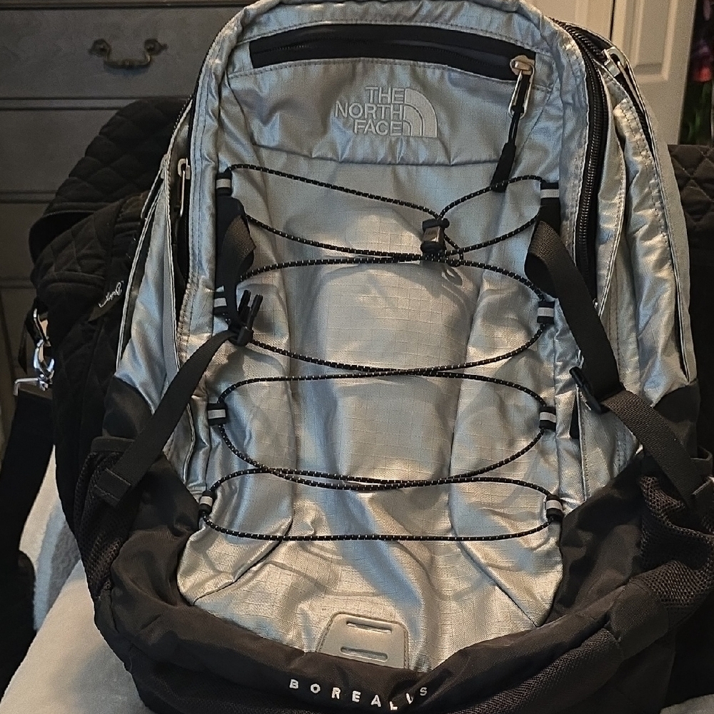 The North Face Borealis Silver and Black Backpack